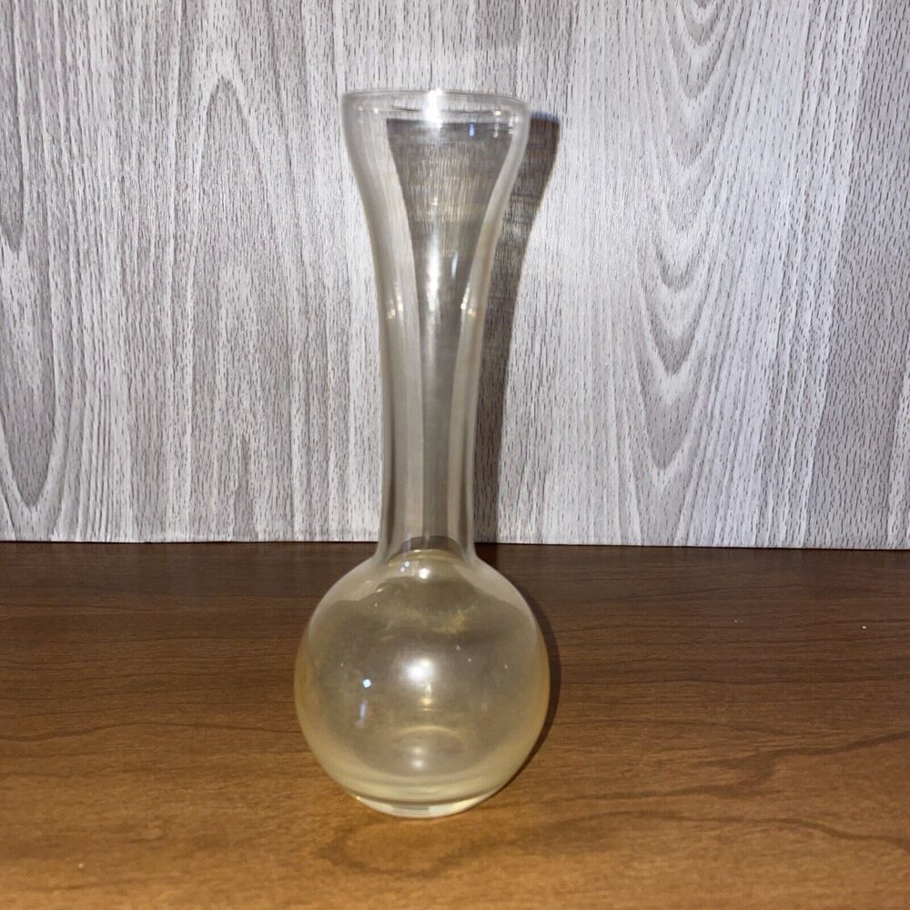 Vtg Clear Glass 6 Inch Bud Vase Cloudy Bottom Unbranded